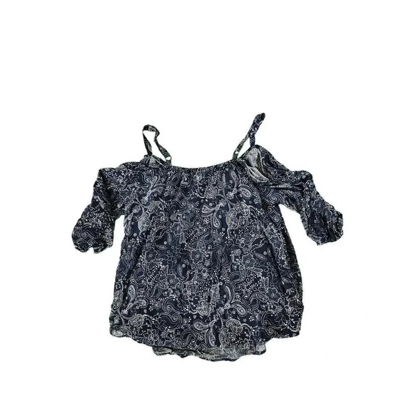 Torrid Blue Paisley Cold Shoulder Blouse – Boho Print, Size 0 (Large/12) - Picture 5 of 6